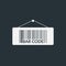 The bar code of the goods weighs on the plate with a rope and a clerical button. Illustration isolated on a dark