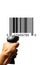 Bar code. Retail label barcode scan. Reader laser scanner for warehouse holding hand. Product code data concept.