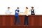 Bar counter, alcohol drink party, girl holding hand cocktail glass, people bartender, design, flat style vector