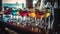 Bar counter on the beach. Glasses with cocktails, sun glasses lie on the table. Concept of relaxing, preparation and summer, AI