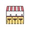 Bar counter with stools thin line icon. Street food retail. Mobile coffee house, bar, shop. Cafe, alcohol drink. Vector