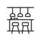 Bar counter with stools thin line icon. Street food retail. Mobile coffee house, bar, shop. Vector linear style icon