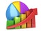 Bar graph with red arrow and pie chart