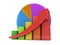 Bar graph with red arrow and pie chart