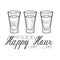 Bar Happy Hour Promotion Sign Design Template Hand Drawn Hipster Sketch With Three Shots