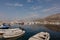 Bar, Montenegro - November 31, 2018. fishing boats on the background of mountains and yachts on the Adriatic coast. - Image