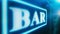 Bar neon sign in night opened local pub, LED screen shines brightly, late hours