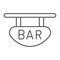 Bar signboard thin line icon, banner and decoration, wooden plank sign, vector graphics, a linear pattern on a white