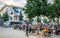 Bar terrace in the evening full of people in Le Flon esplanade district during summer 2020 and covid crisis in Lausanne Vaud