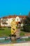 Baranow Sandomierski, Poland - October 08, 2013: A fountain in the form of a woman in the central square of the town