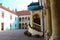 Baranow Sandomierski, Poland - October 08, 2013: Main arched staircase in the castle courtyard