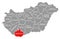 Baranya red highlighted in map of Hungary