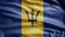 Barbadian flag waving in the wind. Close up of Barbados banner blowing soft silk