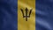 Barbadian flag waving in the wind. Close up of Barbados banner blowing soft silk