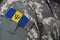 Barbados army uniform patch flag on soldiers arm. Military Conceptn