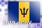 Barbados flag and futuristic digital abstract composition with 2019-nCoV inscription. Covid-19 outbreak concept