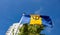 Barbados flag waving against clear blue sky