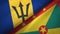 Barbados and Grenada two flags textile cloth, fabric texture