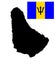 Barbados map silhouette, Barbados flag .
