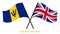 Barbados and United Kingdom Flags Crossed And Waving Flat Style. Official Proportion. Correct Colors