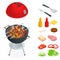 Barbecue design elements. Grill summer food. Picnic cooking device. Flat isometric illustration. Family weekend. BBQ is