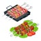 Barbecue design elements. Grill summer food. Picnic cooking device. Flat isometric illustration. Family weekend. BBQ is