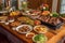 barbecue feast, with variety of meats and side dishes to choose from