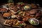 barbecue feast, with variety of meats and side dishes to choose from