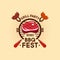 The Barbecue Fest logo. Grill party logotype. Juicy Grilled steak on a grill.