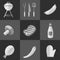 Barbecue grill black and white icons set