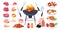 Barbecue grill. Cartoon bbq elements set, brazier coal kebab skewers sausages sauce meat steaks, picnic equipment to