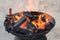 Barbecue grill, charcoal and Flames of Fire