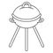 Barbecue grill is covered with a lid. Sketch. Large round cauldron with handles and legs for cooking meat, poultry, fish