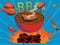 Barbecue grill elements isolated on blue background. BBQ party poster. Meat restaurant at home.