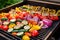 barbecue grill filled with colorful grilled veggies