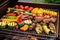 barbecue grill filled with colorful grilled veggies