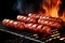 barbecue grill full of sizzling hot dogs