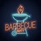 Barbecue grill neon logo. BBQ with flame neon