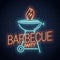 Barbecue grill neon logo. BBQ with flame neon sign