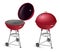 Barbecue grill open and closed realistic set. BBQ charcoal red device, cooking rack.