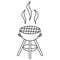 Barbecue grill. Sketch. Steam is emitted from the heated grate. Large cauldron with handles and legs for cooking meat, poultry