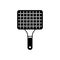 Barbecue grill tray. Silhouette icon of portable BBQ wire mesh with handle. Metal roast tool for picnic, frying meat, vegetables