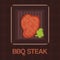 Barbecue grilled bbq steak meat cartoon illustration. Restaurant or barbecue grill house cooking meal symbol. Icon for