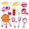 Barbecue grunge set for your party with hand drawn grill icons and frame. BBQ vintage restaurant background.