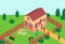 Barbecue home party, character people family bbq gathering 3d isometric vector illustration. Private territory place