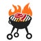 Barbecue icon with meat and fire. Simple and flat.