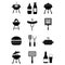 Barbecue icon set. Icon grill, hot dog, sausage, burger, bbq sauce, glass of beer. Barbecue grill party