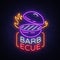 Barbecue logo vector. Neon sign, symbol, bright advertising night barbecue, grill, roast meat, grill bar, restaurant