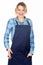 Barbecue master. Woman checkered shirt and apron for cooking white background. Picnic and barbecue. Grilling food