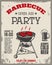 Barbecue open air party flyer. Vintage grill on grunge background.